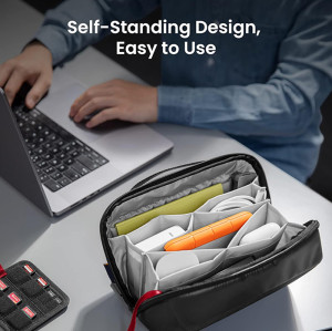 Factory Wholesale Electronic Organizer Accessory Pouch for MacBook Storage Bag with Removable Card Slots for USB Adapter, Memory Card