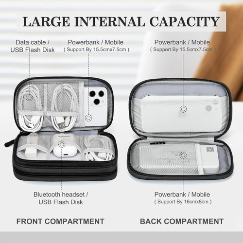Factory Wholesale Travel Cable Organizer Pouch Electronic Accessories Carry Case Portable Waterproof Double Layers All-in-One Storage Bag