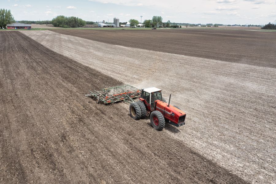 n-p-k fertilizer field application with tractor