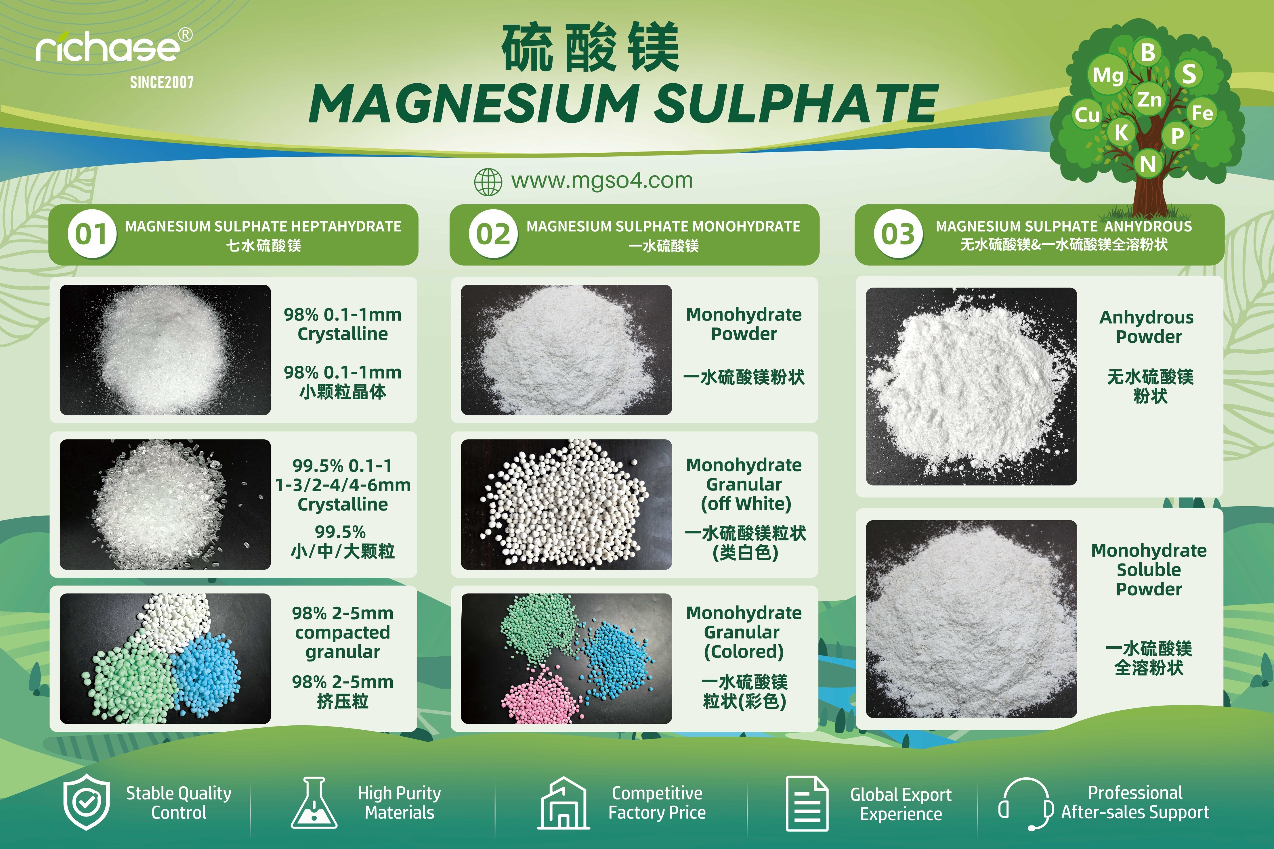The magnesium sulphate family: heptahydrate, monohydrate, anhydrous