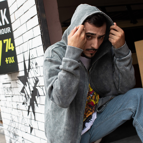 Washed private label hoodie | Skull Back Print | Streetwear OEM Custom