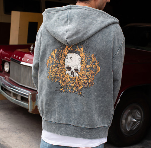 Washed private label hoodie | Skull Back Print | Streetwear OEM Custom