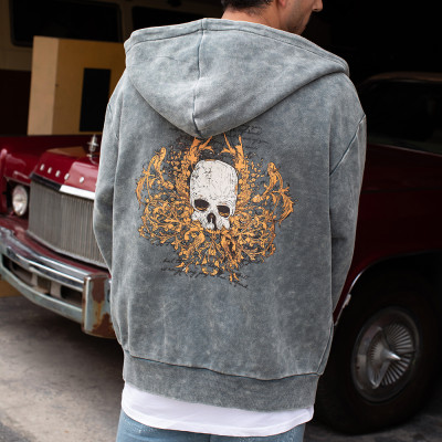 Washed private label hoodie | Skull Back Print | Streetwear OEM Custom