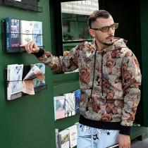 Tapestry Jacquard Hoodie for Men – All-Over Bear Pattern, Custom Logo OEM