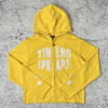 Rhinestone Zip Hoodie | Yellow Crystal Studded Full Zip Sweatshirt