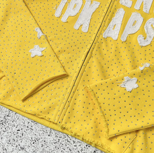 Rhinestone Zip Hoodie | Yellow Crystal Studded Full Zip Sweatshirt