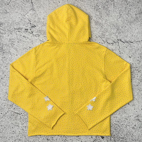 Rhinestone Zip Hoodie | Yellow Crystal Studded Full Zip Sweatshirt