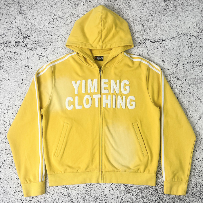 Zip hoodie manufacturer - Fleece Full Zip, Stripe Sleeves, Chenille Letters