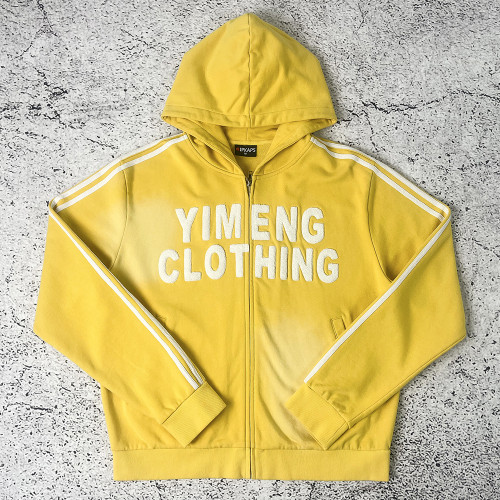 Zip hoodie manufacturer - Fleece Full Zip, Stripe Sleeves, Chenille Letters