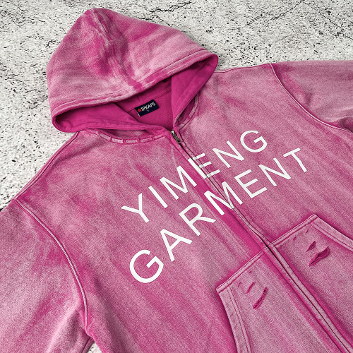 Custom Zip Up Hoodie — Pigment Washed Fleece Full Zip, Private Label OEM