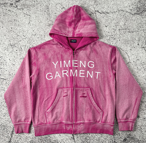 Custom Zip Up Hoodie — Pigment Washed Fleece Full Zip, Private Label OEM