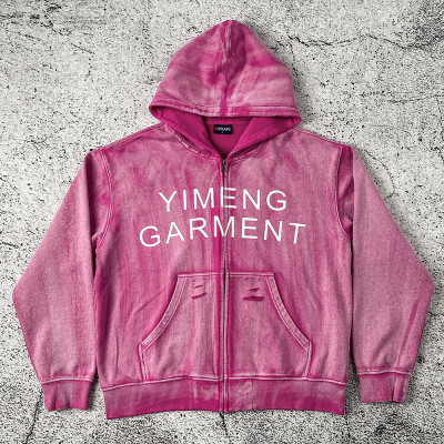 Custom Zip Up Hoodie — Pigment Washed Fleece Full Zip, Private Label OEM