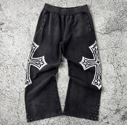 Custom Wide Leg Sweatpants | Gothic Cross Streetwear – OEM Pants Manufacturer