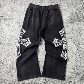 Custom Wide Leg Sweatpants | Gothic Cross Streetwear