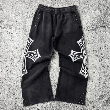 Custom Wide Leg Sweatpants | Gothic Cross Streetwear – OEM Pants Manufacturer