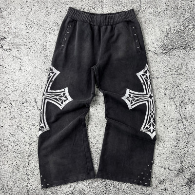 Custom Wide Leg Sweatpants | Gothic Cross Streetwear – OEM Pants Manufacturer