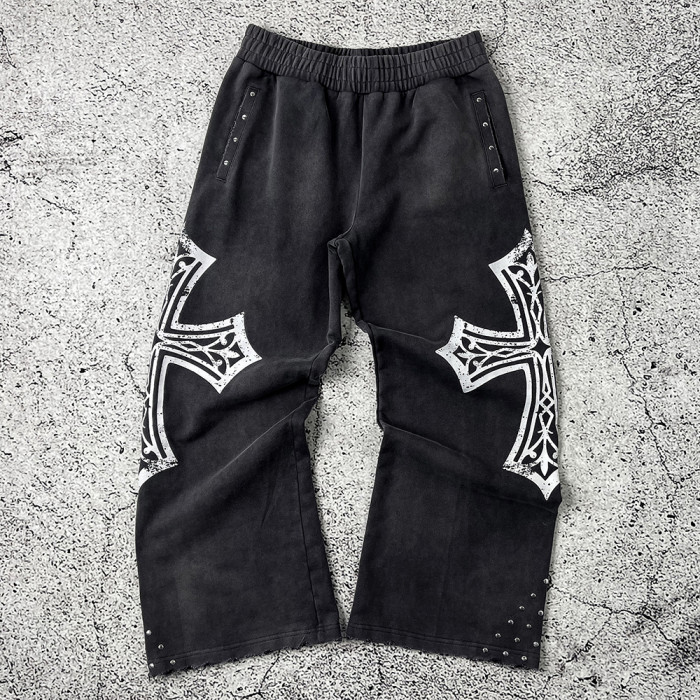 Custom Wide Leg Sweatpants | Gothic Cross Streetwear – OEM Pants Manufacturer