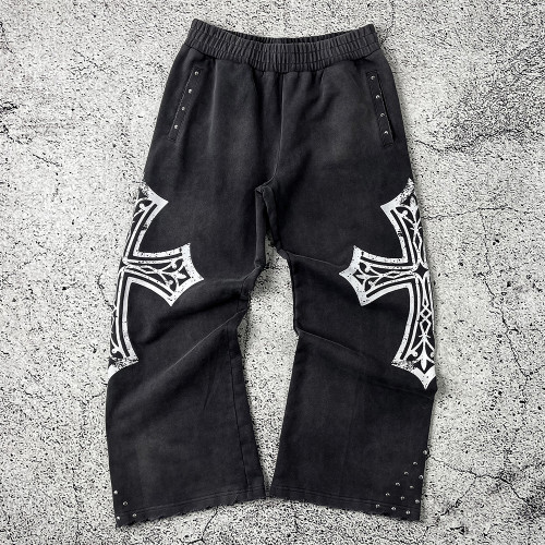 Custom Wide Leg Sweatpants | Gothic Cross Streetwear – OEM Pants Manufacturer