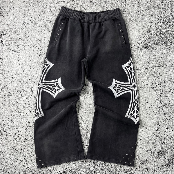 Custom Wide Leg Sweatpants | Gothic Cross Streetwear