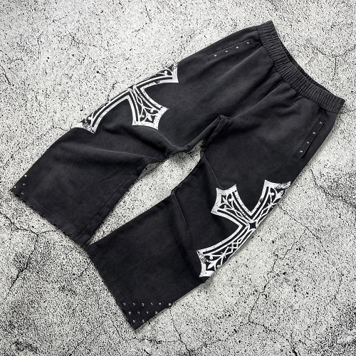 Custom Wide Leg Sweatpants | Gothic Cross Streetwear – OEM Pants Manufacturer