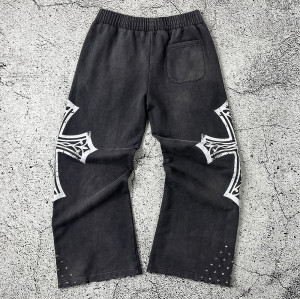Custom Wide Leg Sweatpants | Gothic Cross Streetwear – OEM Pants Manufacturer