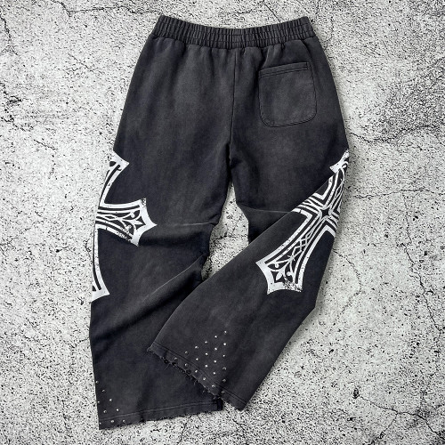 Custom Wide Leg Sweatpants | Gothic Cross Streetwear – OEM Pants Manufacturer