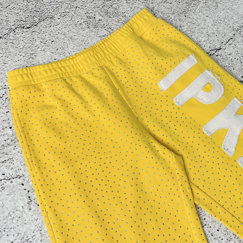 Custom Rhinestone Sweatpants | Yellow Zip Track Pants – OEM Manufacturer