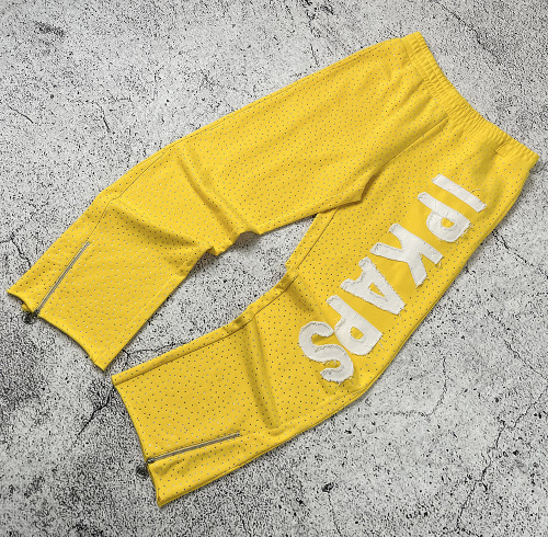Custom Rhinestone Sweatpants | Yellow Zip Track Pants – OEM Manufacturer
