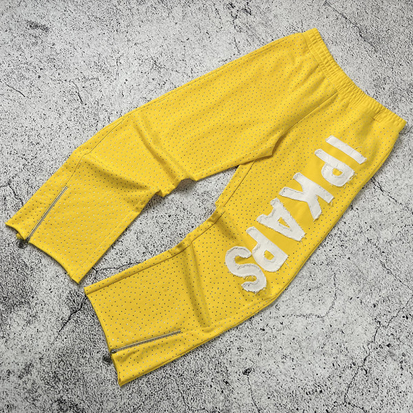 Custom Rhinestone Sweatpants | Yellow Zip Track Pants