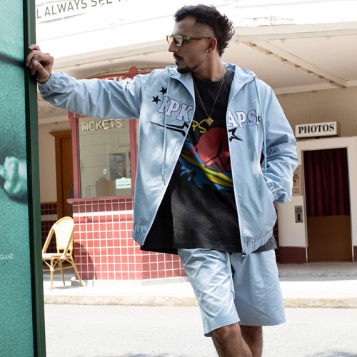 Custom Sports Tracksuits Set, Light Woven Hooded Jacket & Shorts