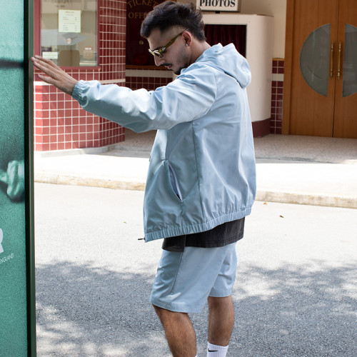 Custom Sports Tracksuits Set, Light Woven Hooded Jacket & Shorts