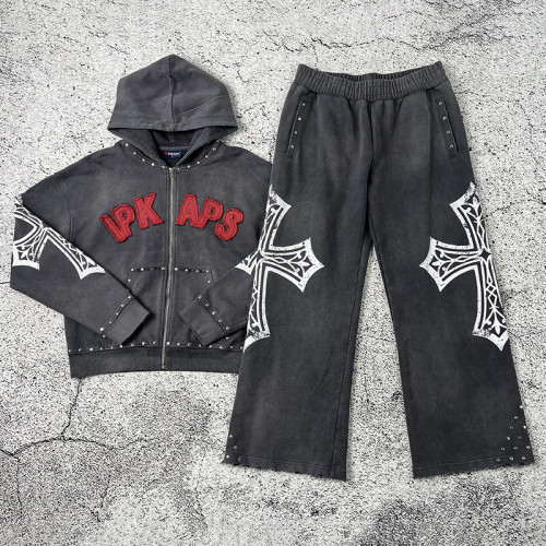 Custom Gothic Cross Hoodie Set | Tracksuit Set Manufacturer