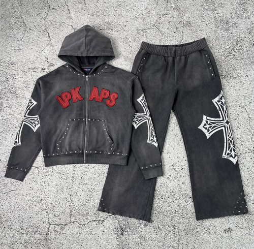 Custom Gothic Cross Hoodie Set | Tracksuit Set Manufacturer