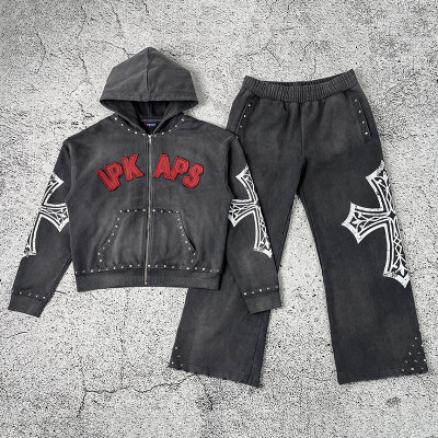 Custom Gothic Cross Hoodie Set | Tracksuit Set Manufacturer