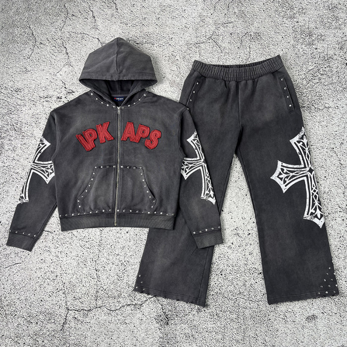 Custom Gothic Cross Hoodie Set | Tracksuit Set Manufacturer