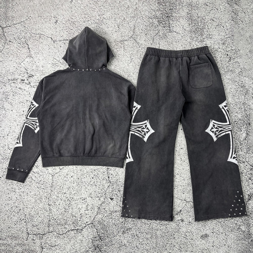 Custom Gothic Cross Hoodie Set | Tracksuit Set Manufacturer