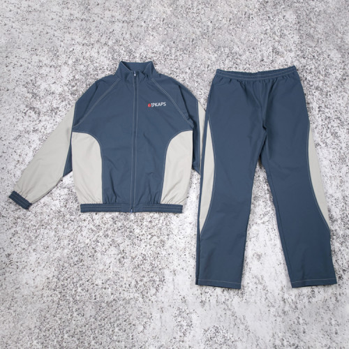 Custom tracksuit set manufacturer for mens contrast panel suit