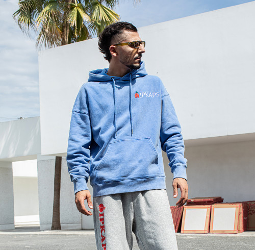 Custom Washed Hoodie | Blue Fleece Pullover OEM Supplier-Streetwear