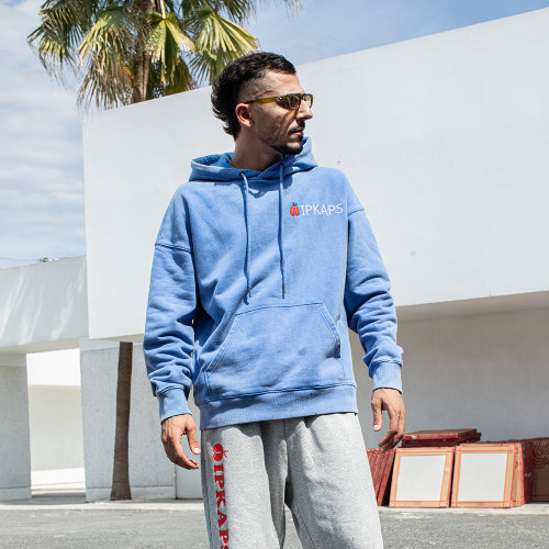 Custom Washed Hoodie | Blue Fleece Pullover OEM Supplier-Streetwear