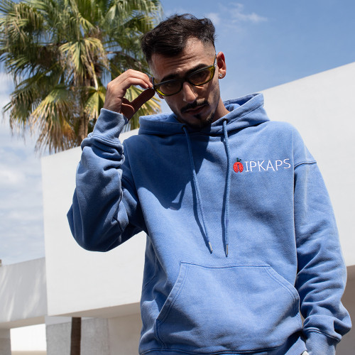 Custom Washed Hoodie | Blue Fleece Pullover OEM Supplier-Streetwear