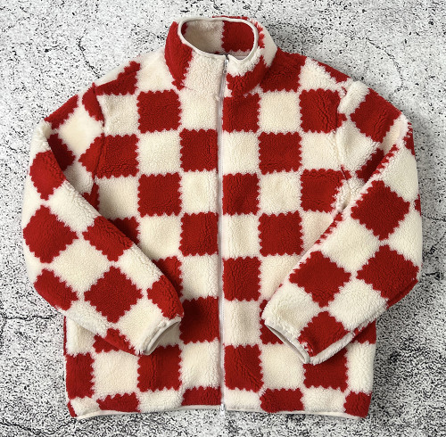 Custom Sherpa Fleece Jacket Checkerboard OEM Manufacturer