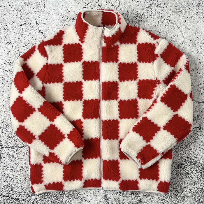 Custom Sherpa Fleece Jacket Checkerboard OEM Manufacturer