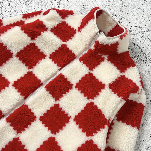 Custom Sherpa Fleece Jacket Checkerboard OEM Manufacturer
