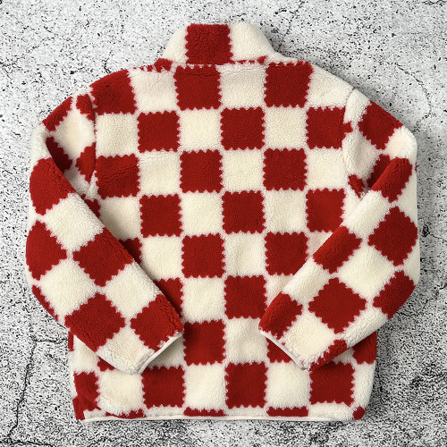 Custom Sherpa Fleece Jacket Checkerboard OEM Manufacturer