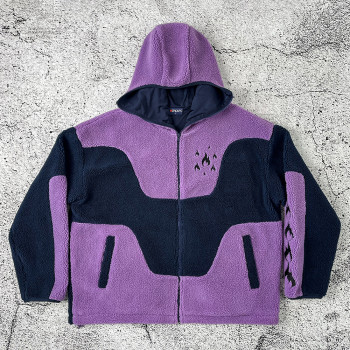 Custom sherpa hoodie manufacturer color block fleece jacket