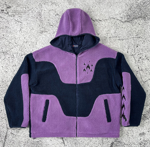 Custom sherpa hoodie manufacturer color block fleece jacket