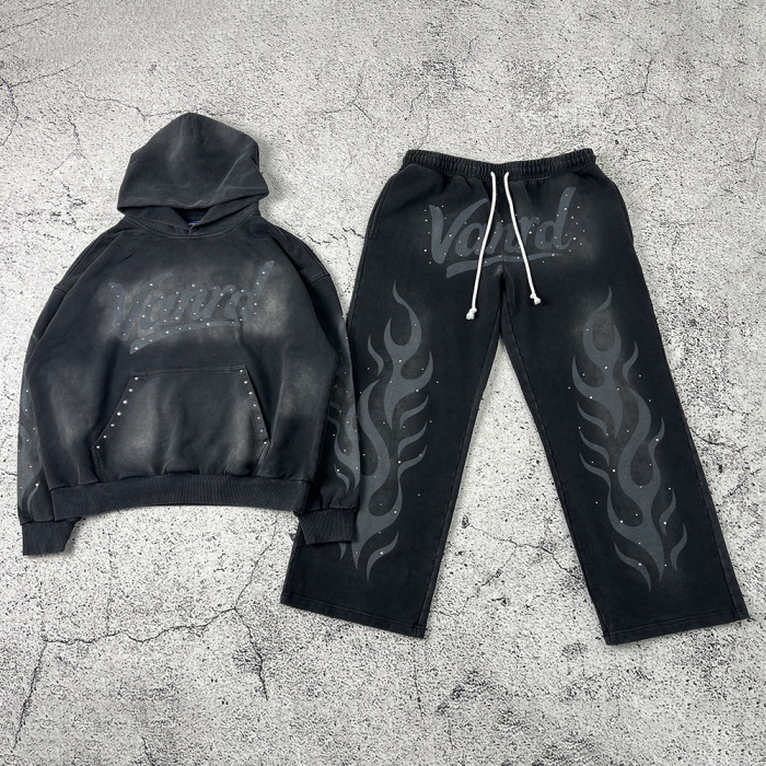 Custom Tracksuit Manufacturers Flame Fleece Hoodie Set for Streetwear
