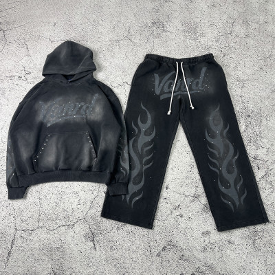 Custom Tracksuit Manufacturers Flame Fleece Hoodie Set for Streetwear