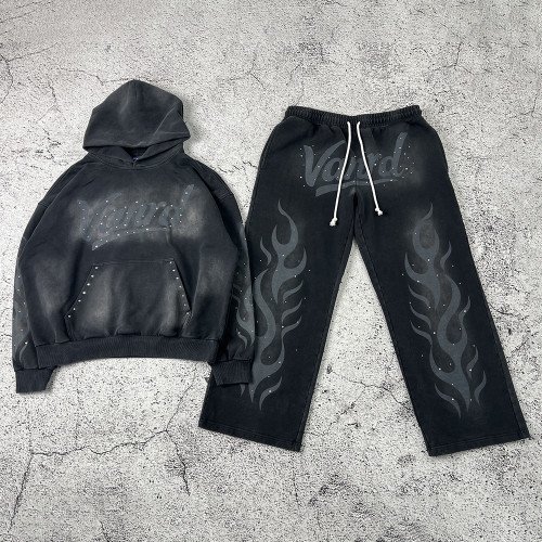 Custom Tracksuit Manufacturers Flame Fleece Hoodie Set for Streetwear