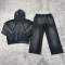 Custom Tracksuit Manufacturers Flame Fleece Hoodie Set for Streetwear